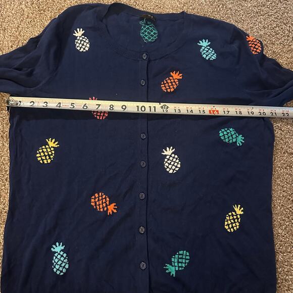 Talbots Navy/Pineapple Embroidered, Light Weight, Cardigan- L - Picture 6 of 6